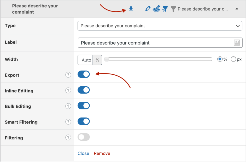 19 – Enabling the export option for a specific column