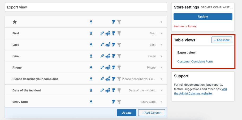 21 – Adding an export-specific table view