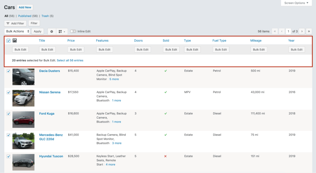 Bulk editing custom field columns