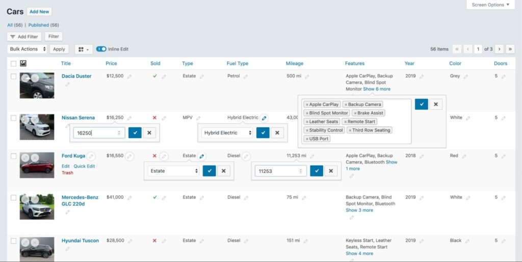 Inline editing different field values from the admin dashboard