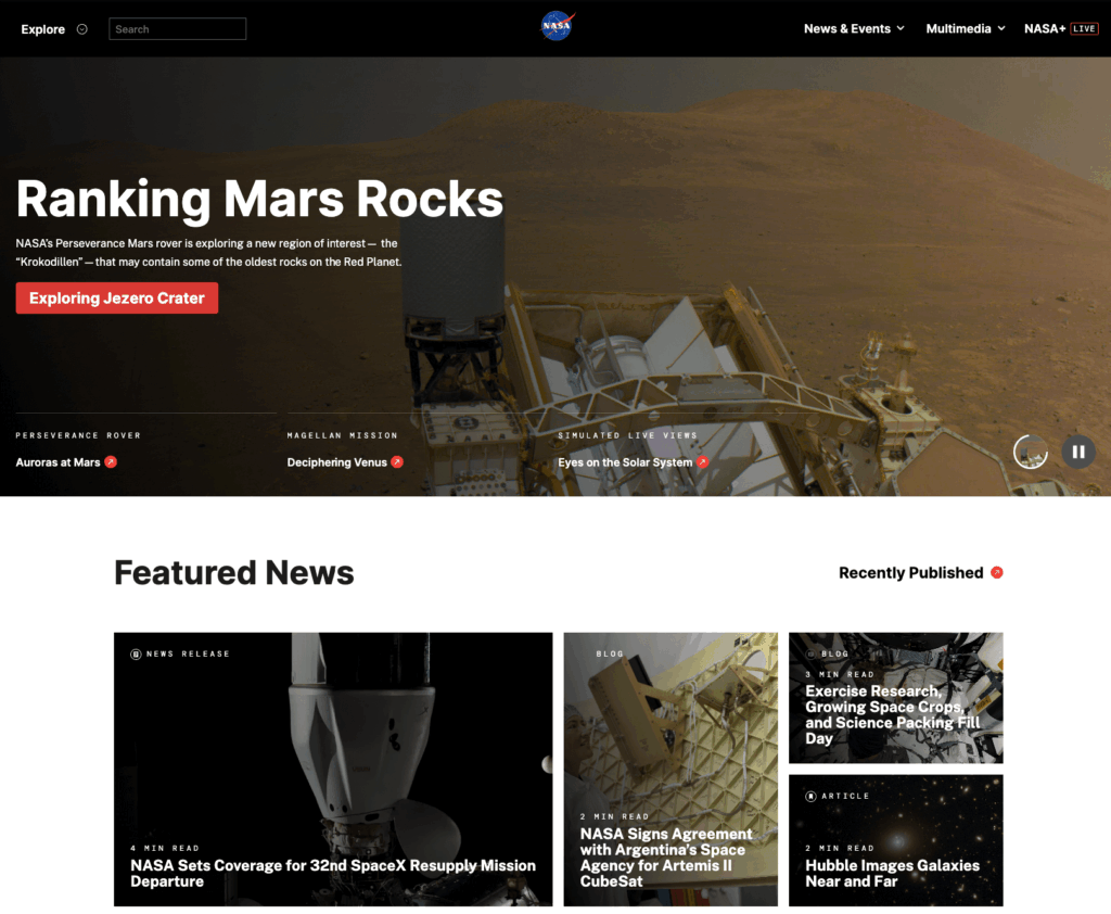 1 – Nasa.gov website homepage
