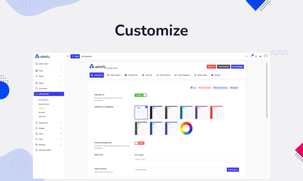 18 - WP Adminify interface