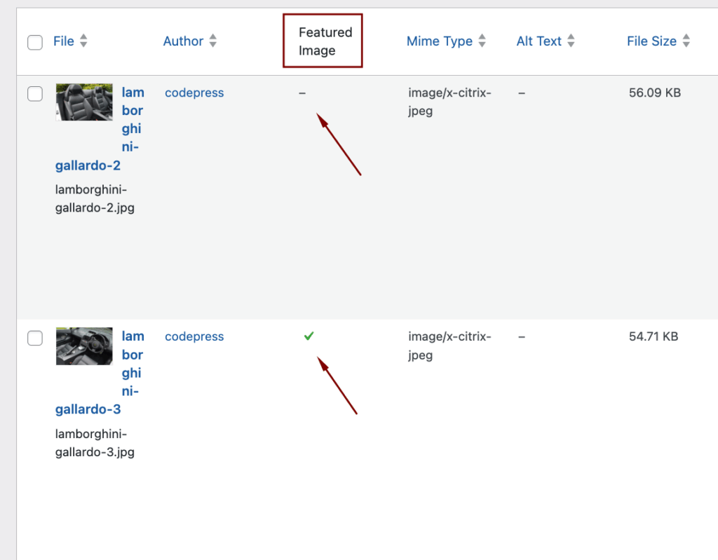 2 - Featured image column for media files in WordPress