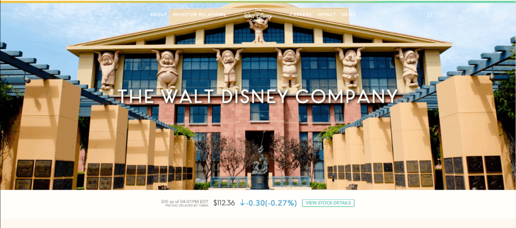 2 – Walt Disney Company website homepage