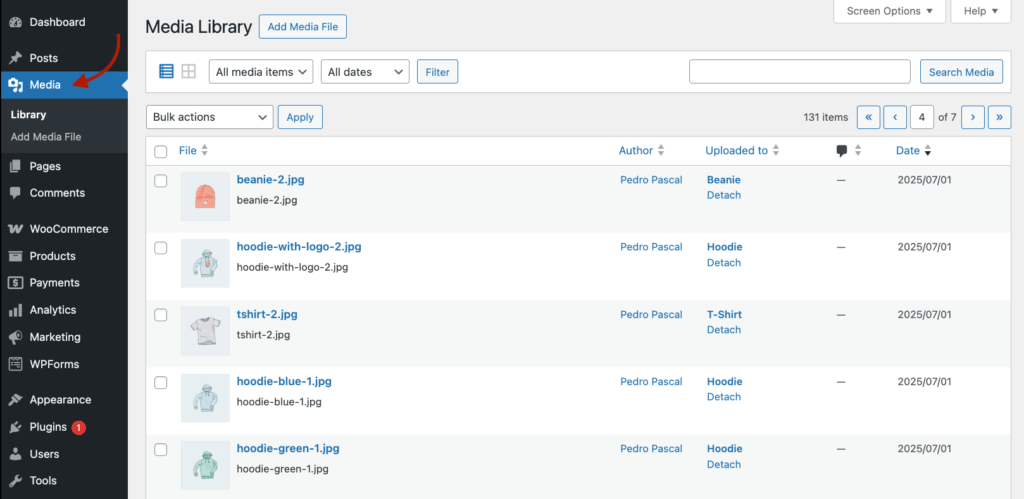 3 - Media tab on the WP dashboard menu