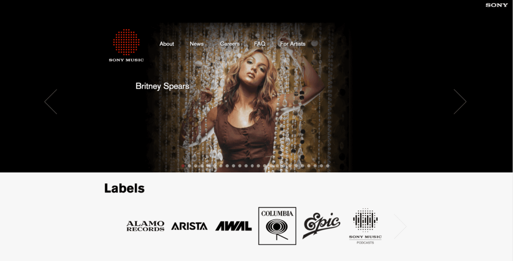3 – Sony Music website homepage