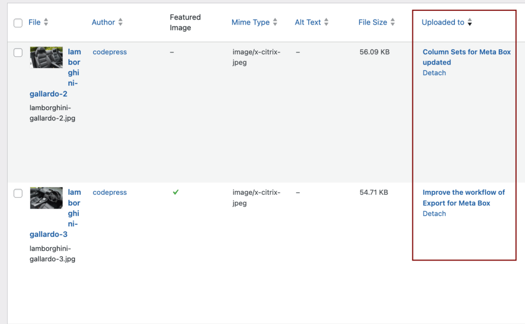 3 - “Uploaded to” image column for media files in WordPress