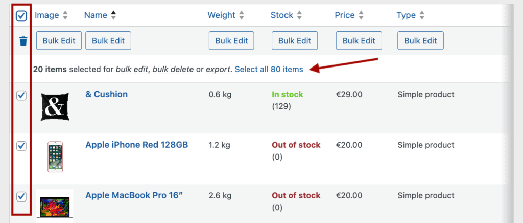 8 – Selecting all items to edit