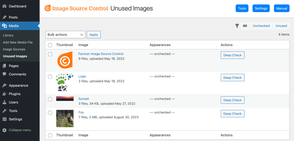 8 – Unused Images window in Image Source Control